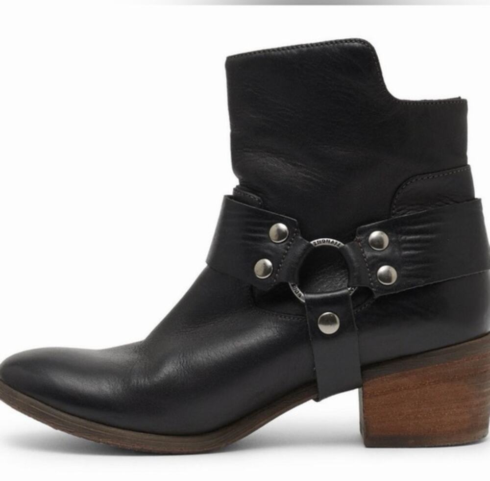 Donald Pliner Western Couture Dasha Boot 10 Black Harness Block Heel Moto Biker